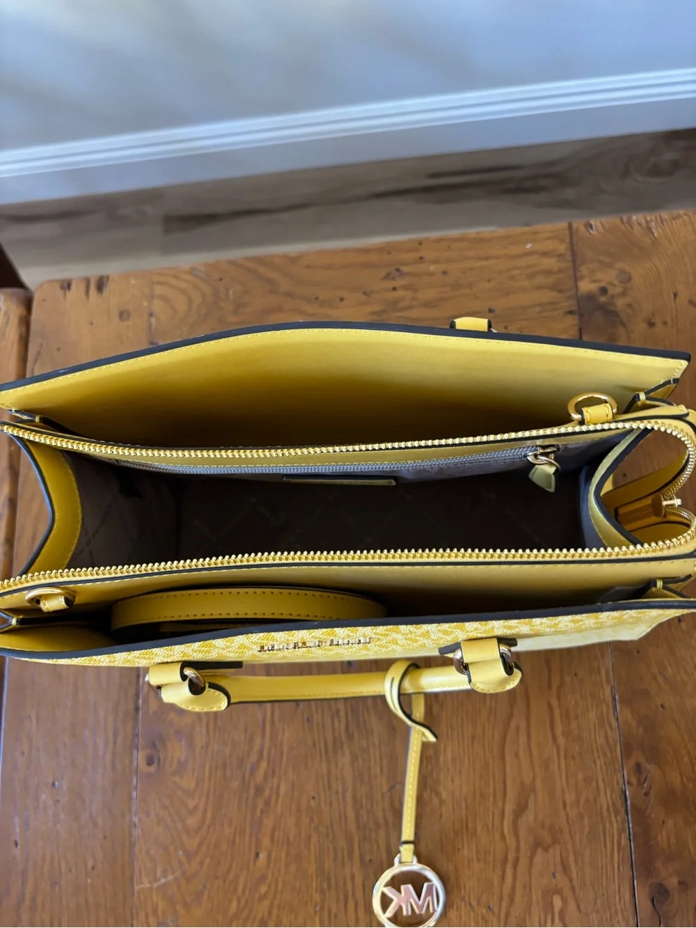 Michael Kors Yellow Signature Satchel with Gold Logo Charm